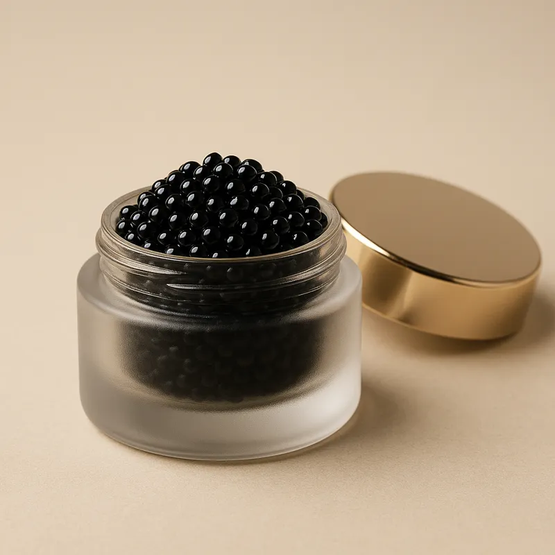 Perles de caviar dans un pot, actif phare du soin visage GLOW